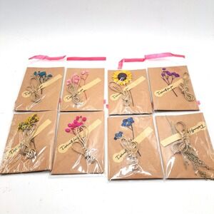 Handmade Dried Flower Note Cards 4x3 Multi Kraft Paper Rustic Floral 8 Pack